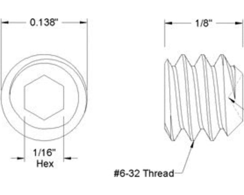 Tap to zoom 6-32 x 1/8 inch set screws stainless steel