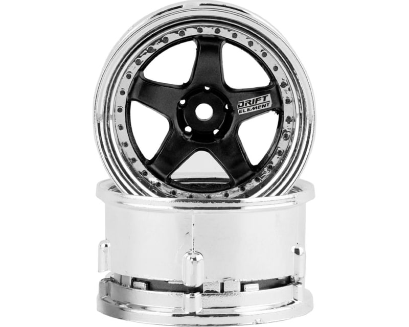 Tap to zoom Drift Element 5 Spoke Drift Wheels (Black & Chrome w/Black Rivet