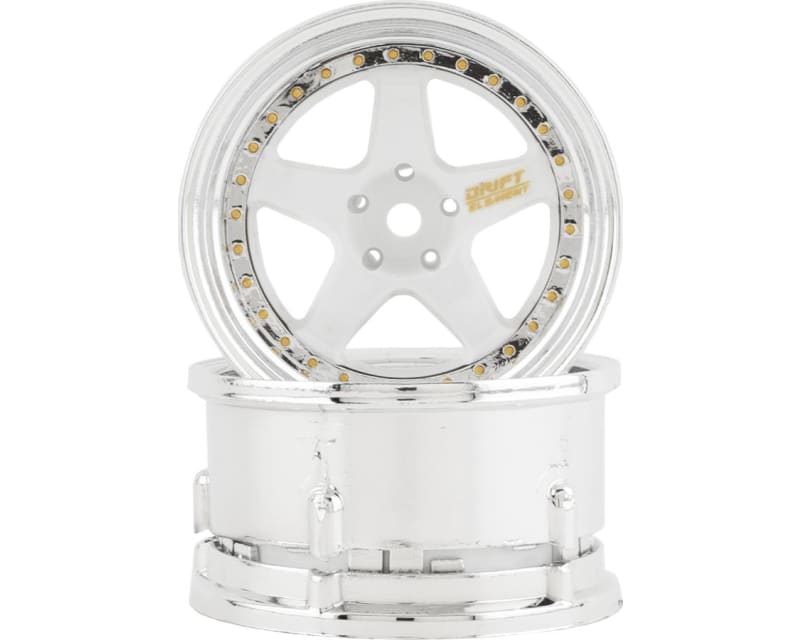 Drift Element 5 Spoke Drift Wheels (White & Chrome w/Gold Rivets photo