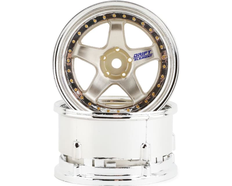 Drift Element 5 Spoke Drift Wheels (Gold & Chrome w/Gold Rivets)