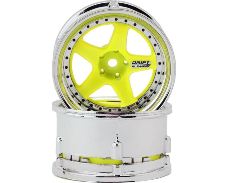 Tap to zoom Drift Element 5 Spokes Drift Wheel (Flu Yellow/Chrome Lip/Black