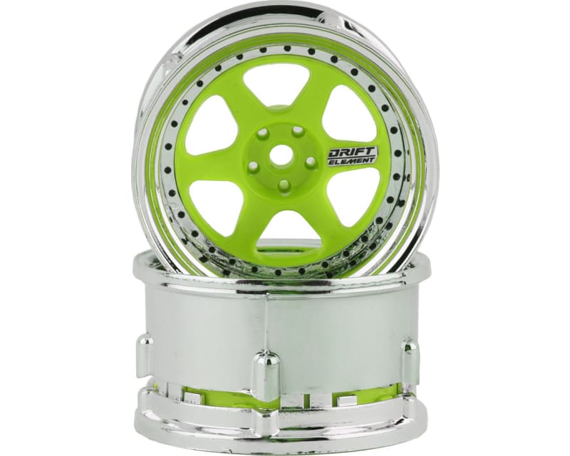 Drift Element 6 Spoke Drift Wheel (Green Face/Chrome Lip/Black R photo