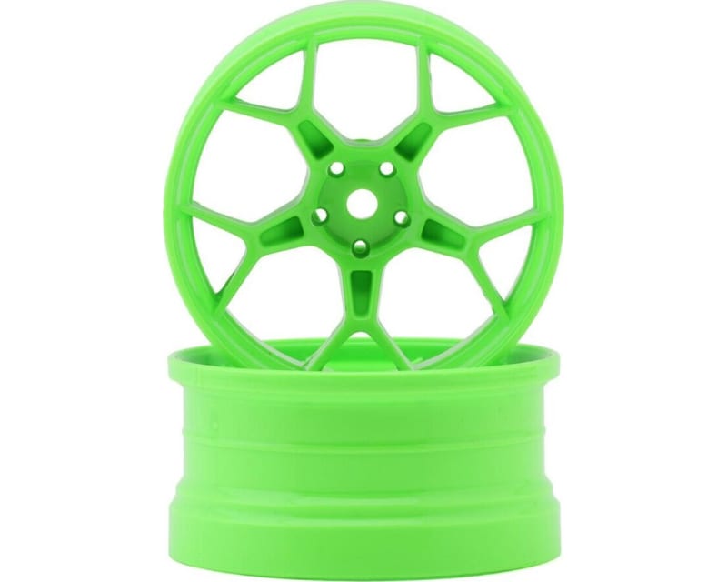 Feathery Split Spoke Drift Wheels (Flu Green) (2) (8mm Offset)