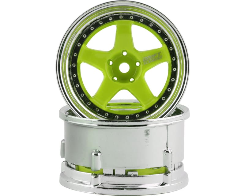 Tap to zoom Drift Element 5 Spoke Drift Wheel (Green Face/Chrome Lip/Chrome