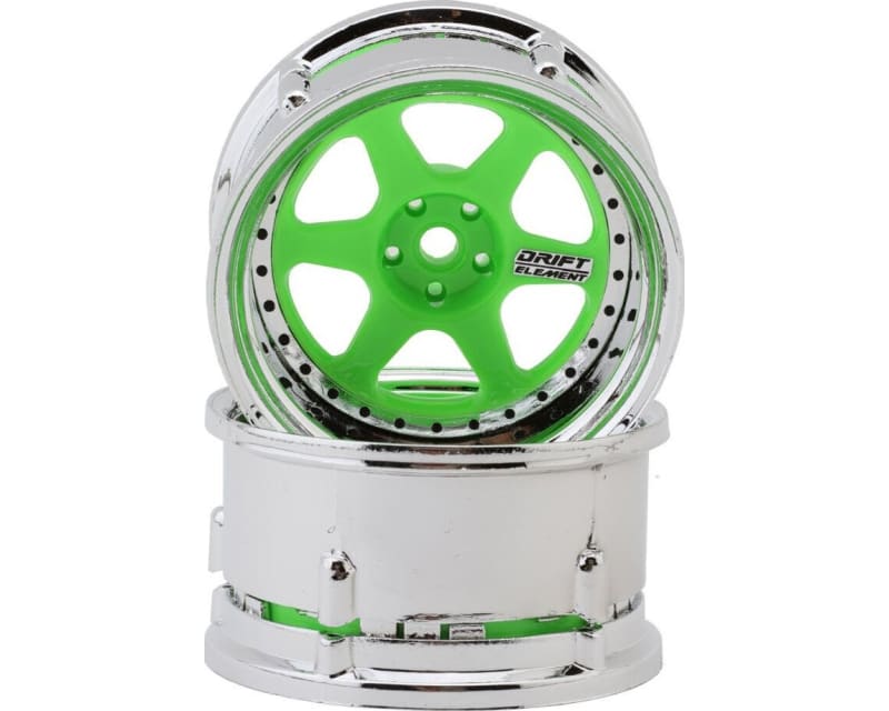 Drift Element 6 Spokes Drift Wheel (Flu Green/Chrome Lip/Black R