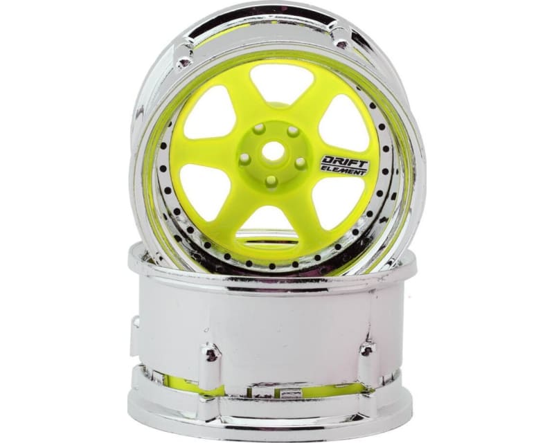 Drift Element 6 Spokes Drift Wheel (Flu Yellow/Chrome Lip/Black