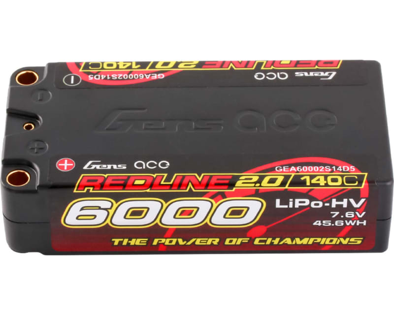7.6V 6000mAh 2S 140C LiHV Shorty 5.0mm bullet Redline 2.0