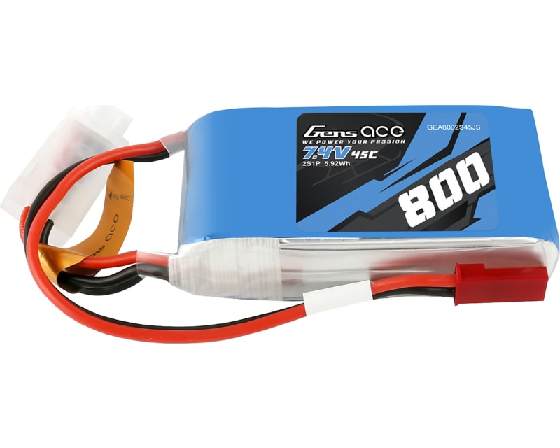 7.4V 800mAh 2S 45C LiPo: JST