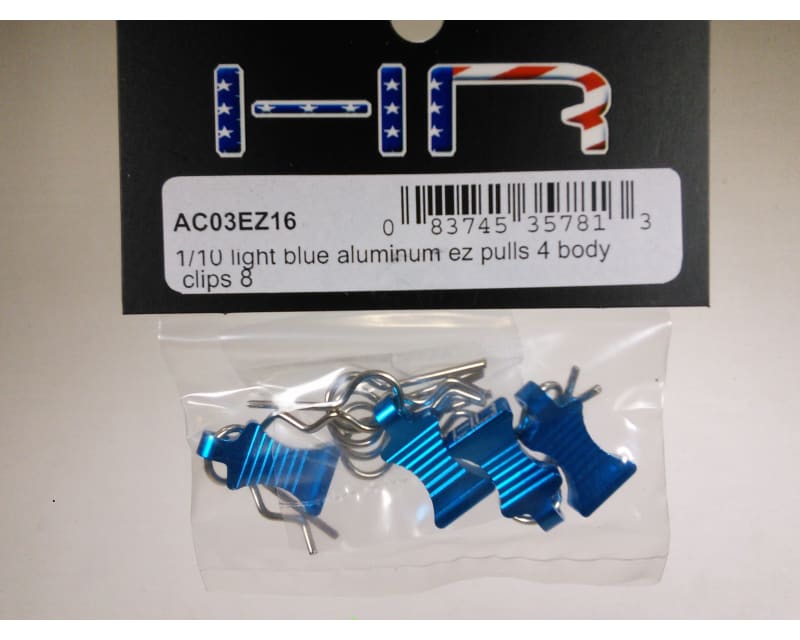 Tap to zoom 1:10 Light Blue Aluminum EZ Pulls (4) Body Clips (8)