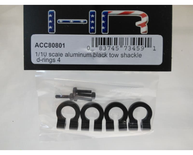 Tap to zoom 1:10 Scale Aluminum Black Tow Shackle D-Rings (4)