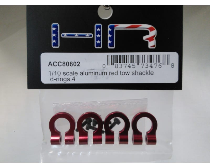 1:10 Scale Aluminum Red Tow Shackle D-Rings (4)