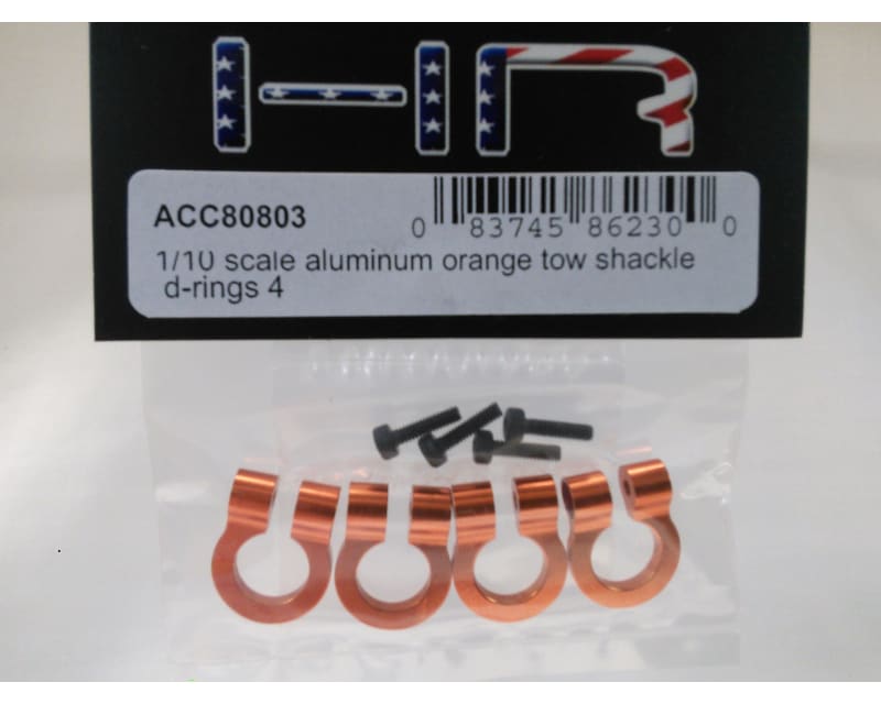 1:10 Scale Aluminum Orange Tow Shackle D-Rings (4)