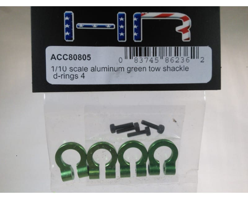 Tap to zoom 1:10 Scale Aluminum Green Tow Shackle D-Rings (4)