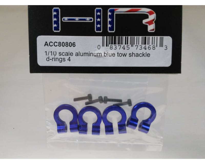 1:10 Scale Aluminum Blue Tow Shackle D-Rings (4)