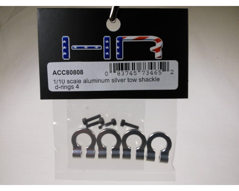 1:10 Scale Aluminum Silver Tow Shackle D-Rings (4)