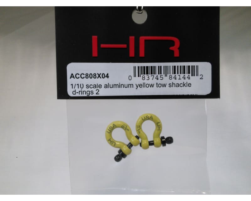 Tap to zoom 1:10 Scale Aluminum Yellow Tow Shackle D-Rings (2)