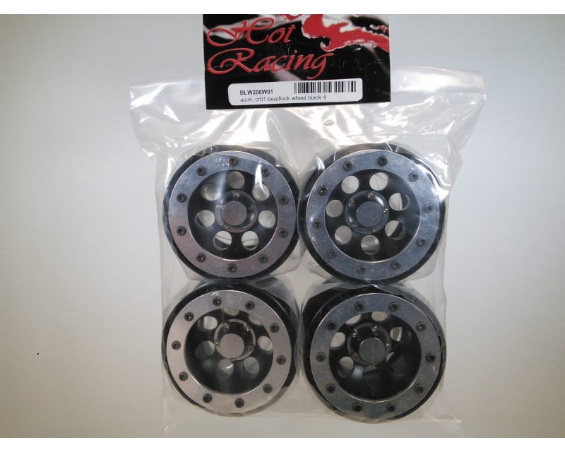 Aluminum Tamiya CR01 Beadlock Wheels Black (4)