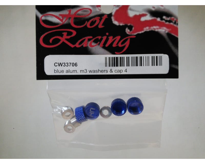 Blue Aluminum M3 Screw Head Caps and Washers (4)