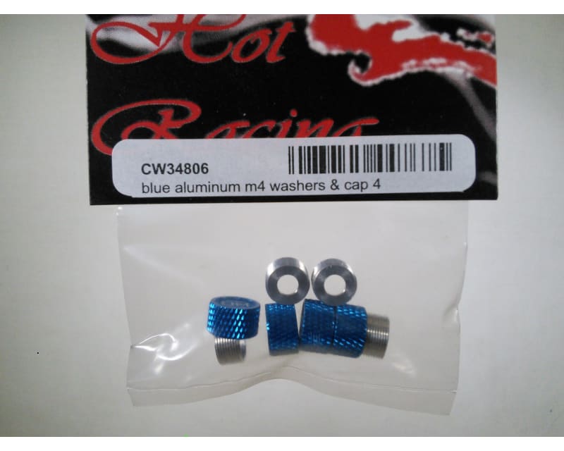 discontinued Blue Aluminum M4 Screw Head Caps and Washers (4)