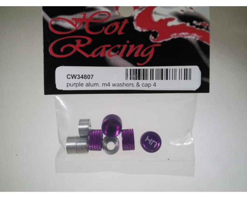 Purple Aluminum M4 Screw Head Caps and Washers (4)