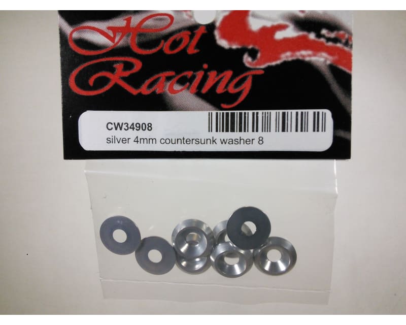 Silver Aluminum 4mm Countersunk Washer (8)
