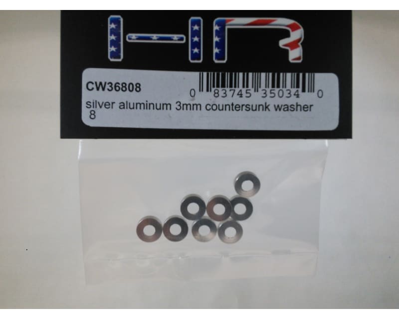 Silver Aluminum 3mm Countersunk Washer (8)
