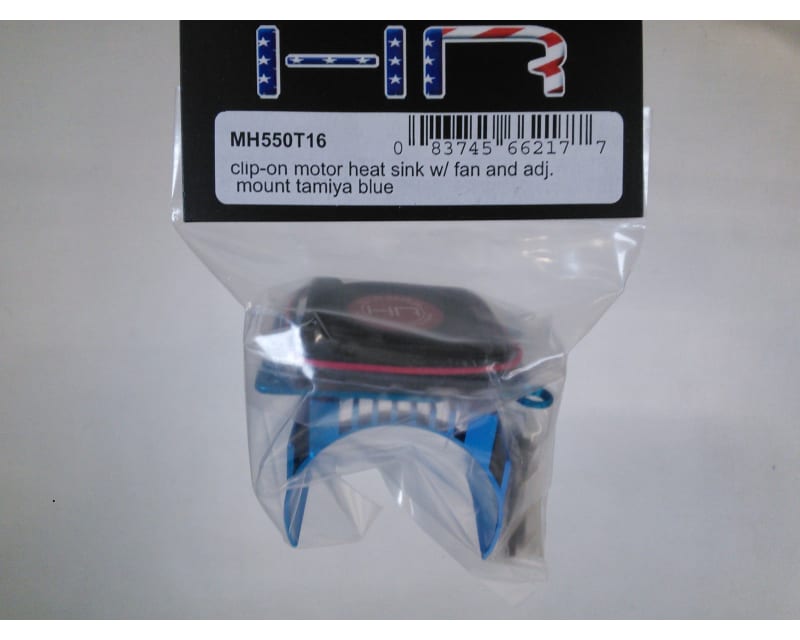 Tap to zoom Clip-On Motor Heat Sink W/ Fan and Adj. Mount (Tamiya Blue)
