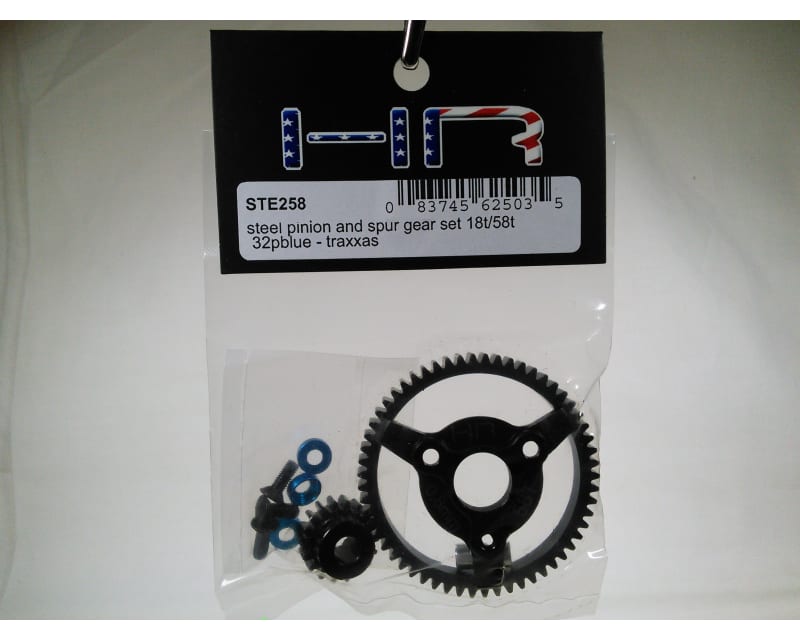 Steel Pinion and Spur Gear Set (18t/58t 32p)(Blue) - TRA