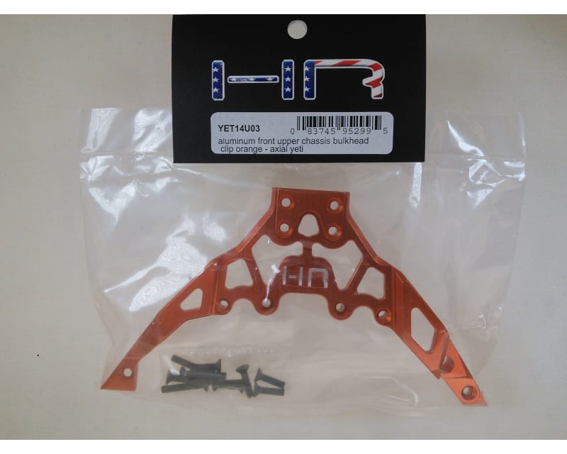 Tap to zoom Aluminum Front Upper Chassis Bulkhead Clip (Orange) - Axial Yeti