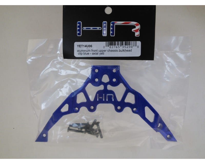 Tap to zoom Aluminum Front Upper Chassis Bulkhead Clip (Blue) - Axial Yeti