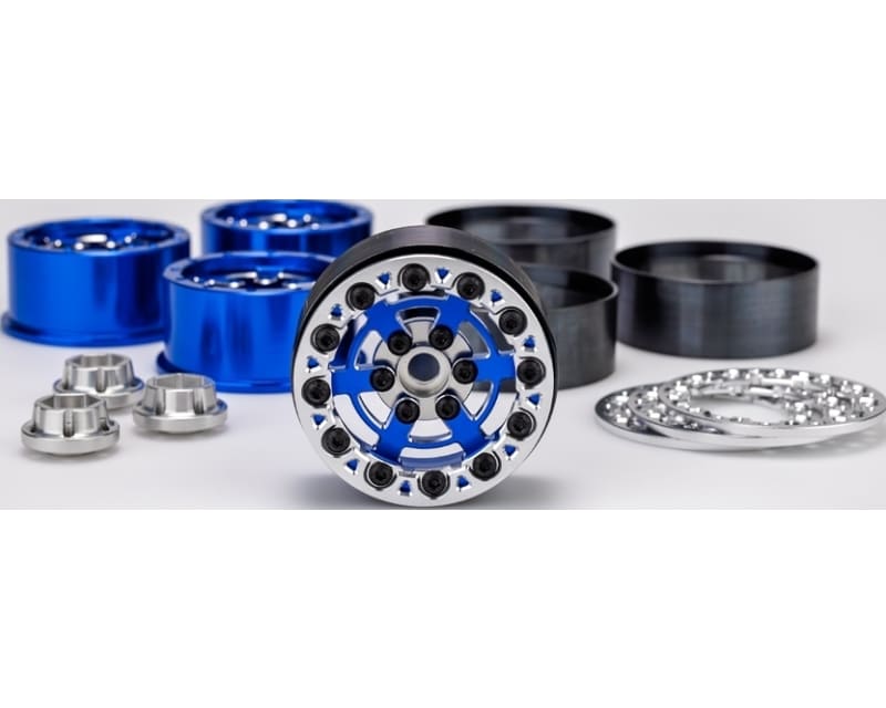 Tap to zoom Bulls Eye - 2.0 6 Slot Crawler Wheel Blue W/ Silver Chamfer And