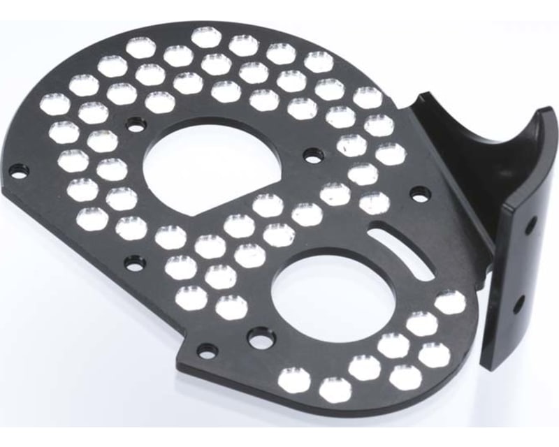 RC10 aluminum rear motor plate - honeycomb - black photo