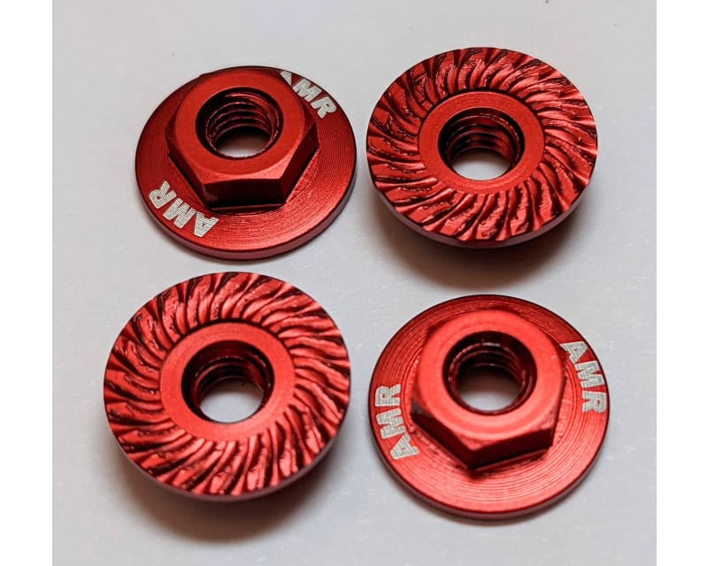 M4 Aluminum Serrated Flange Nut Red (4 Pieces)