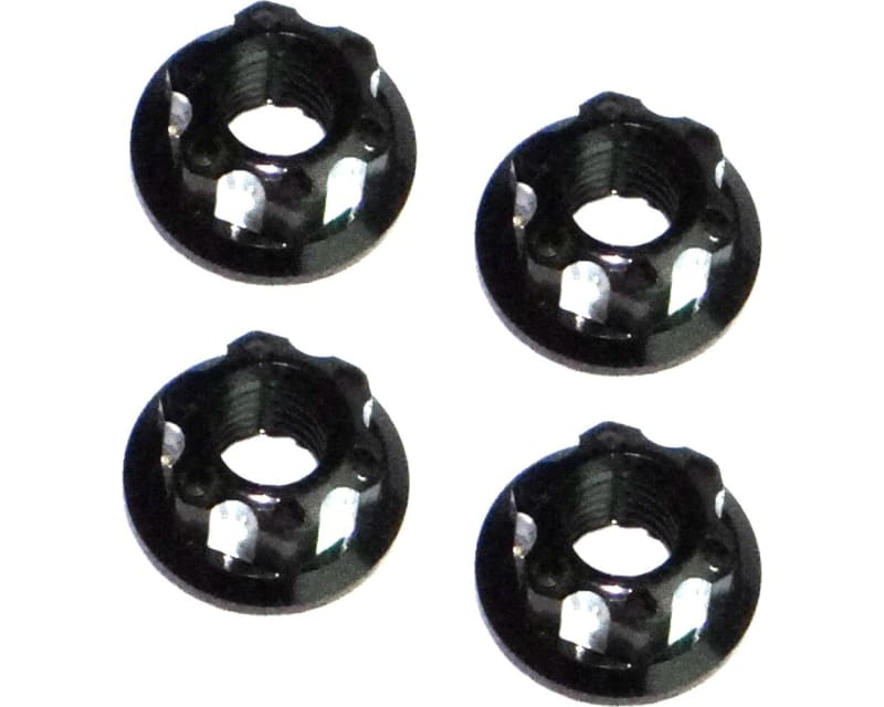 Black Aluminum M5 Serrated Flange Wheels Nuts (4)