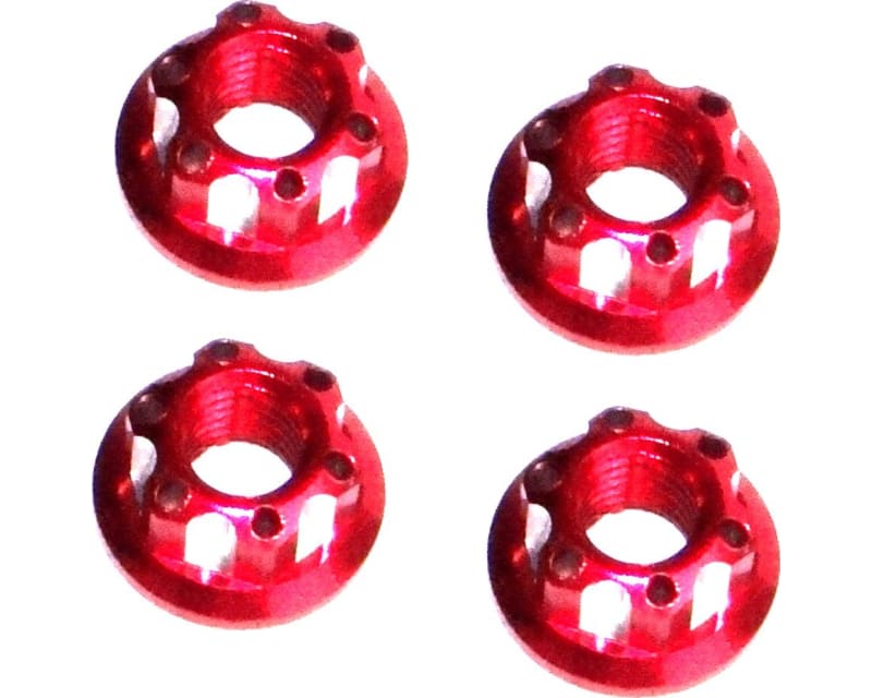 Red Aluminum M5 Serrated Flange Wheel Nuts