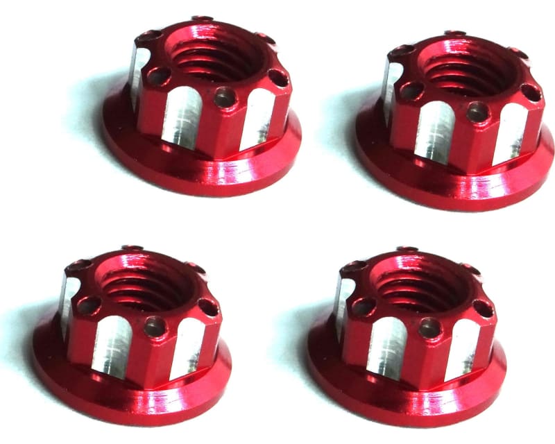 Red Aluminum M5 Serrated Flange Wheel Nuts