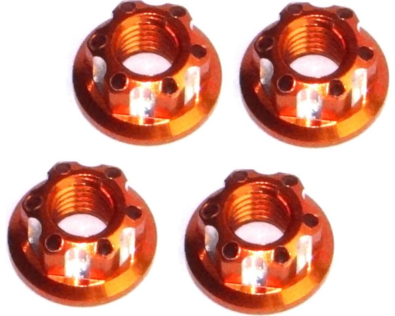 Orange Aluminum M5 Serrated Flange Wheel Nuts