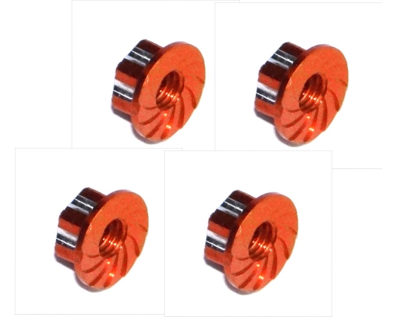 Orange Aluminum M5 Serrated Flange Wheel Nuts