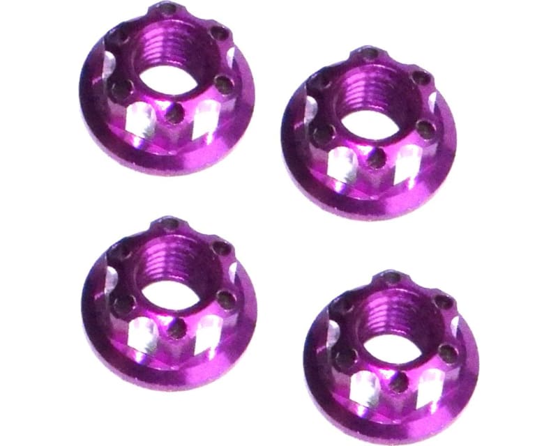 Purple Aluminum M5 Serrated Flange Wheels Nuts