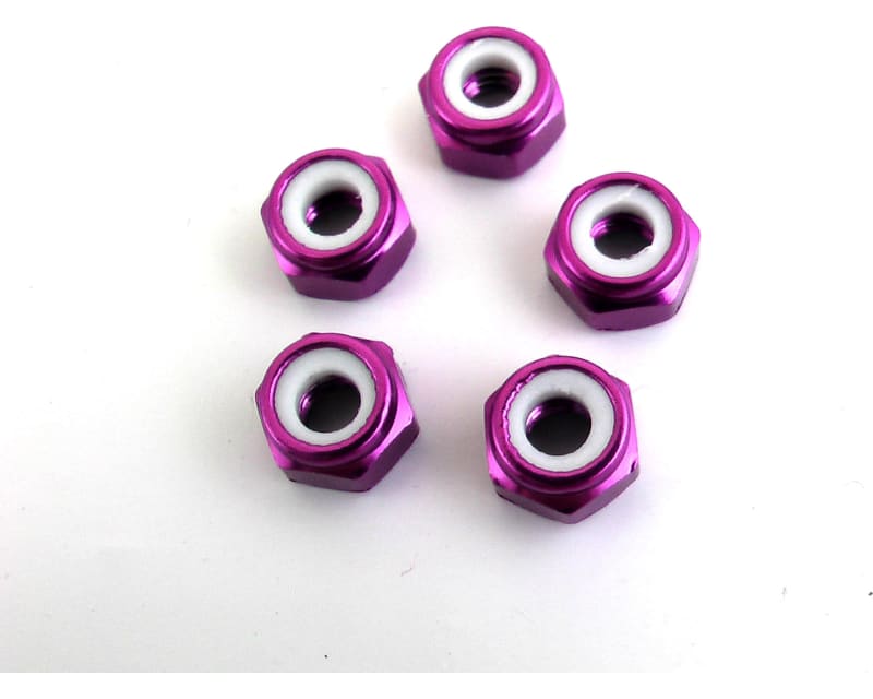 M4 Aluminum Locknuts with Nylon Inserts (5)(Purple)