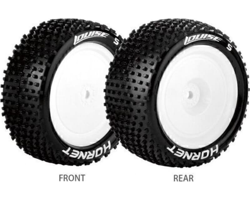 Tap to zoom E-Hornet 1/10 4WD Front Buggy Tire Soft Mounted On White Rim