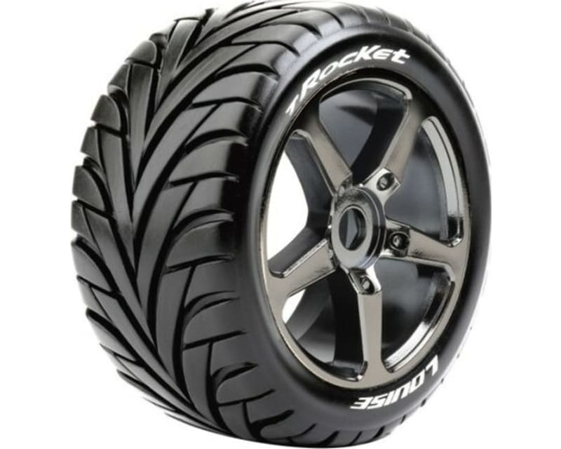 T-Rocket 1/8 Off-Road Truggy Tires 0 Offset 17mm On Black Chro photo