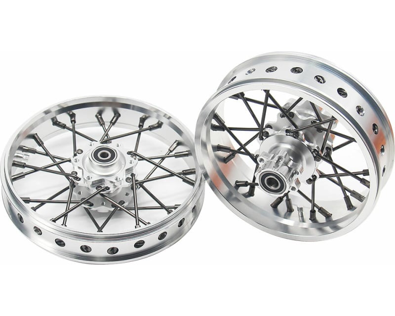Tap to zoom 24 wire Black spoke Silver wheel Set Losi Promoto-MX