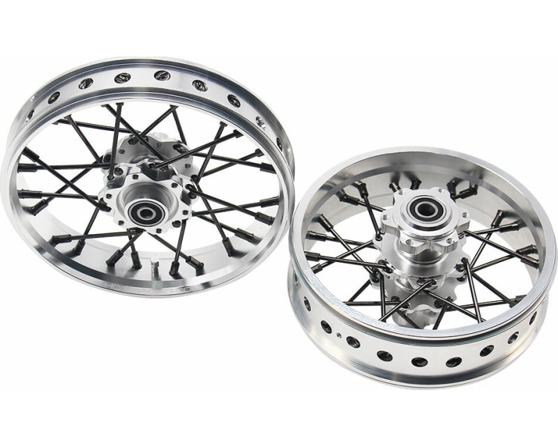 Tap to zoom 24 wire Black spoke Silver wheel Set Losi Promoto-MX