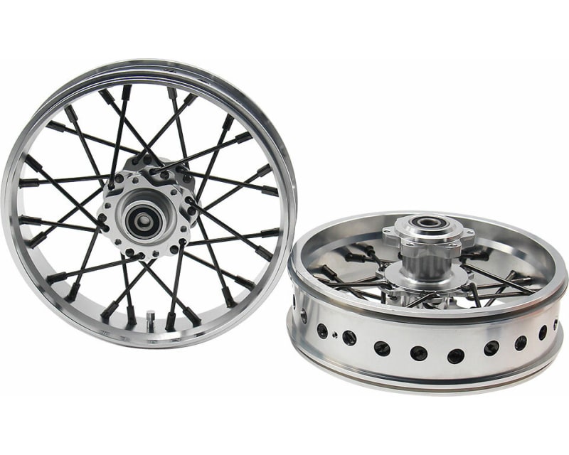Tap to zoom 24 wire Black spoke Silver wheel Set Losi Promoto-MX