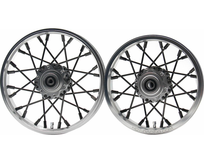 Tap to zoom 24 wire Black spoke Silver wheel Set Losi Promoto-MX