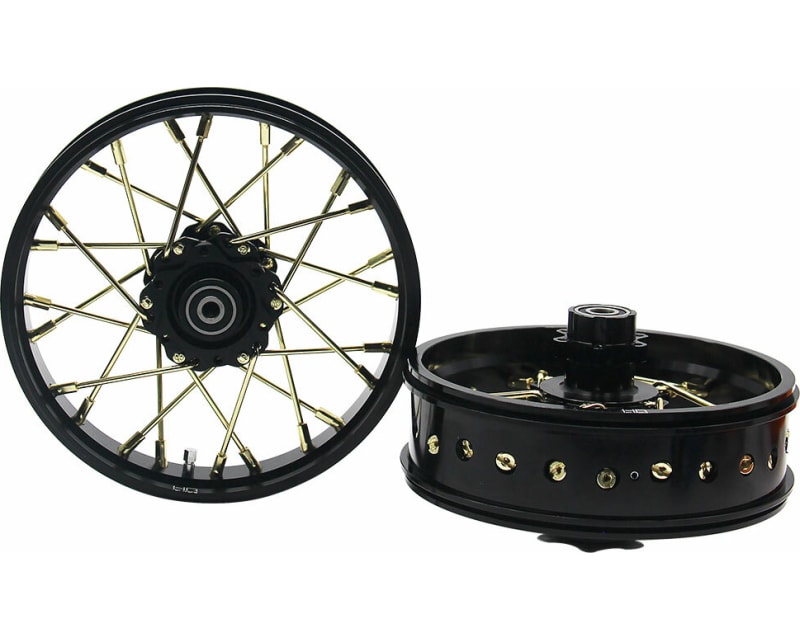 Tap to zoom 24 wire Gold spoke Black wheel Set Losi Promoto-MX