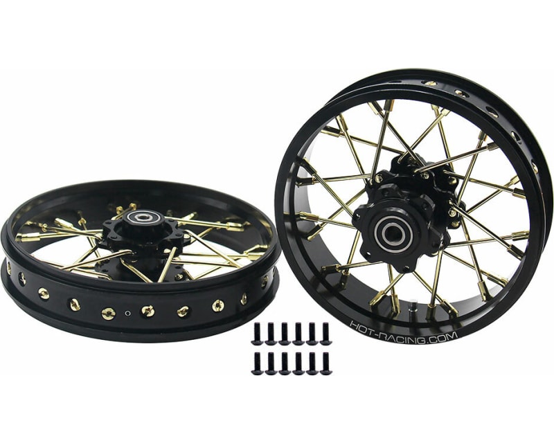 Tap to zoom 24 wire Gold spoke Black wheel Set Losi Promoto-MX