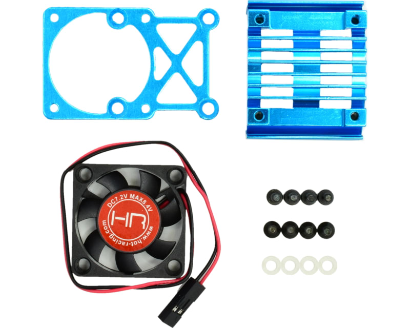 Tap to zoom Clip-On Motor Heat Sink W/ Fan and Adj. Mount (Tamiya Blue)