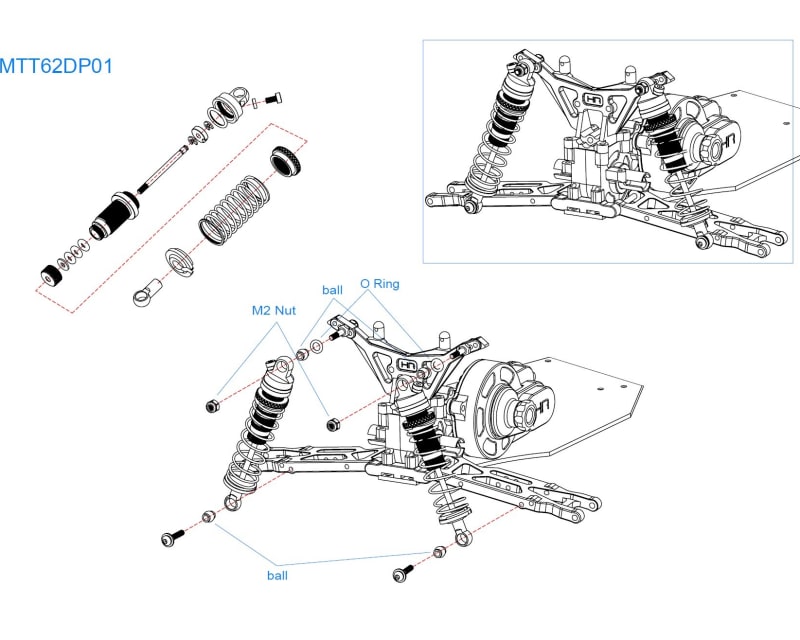 Aluminum Rear Threaded Shock set Losi Mini-T 2.0